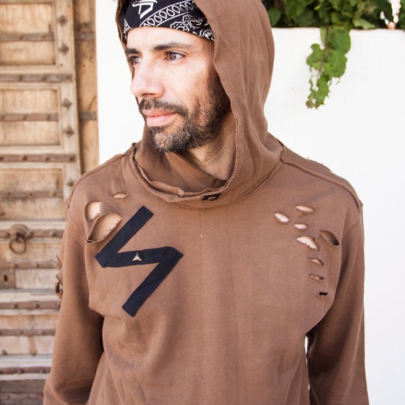 🔴 French Terry Distressed Pullover Hoodie NWT - Picture 1 of 6